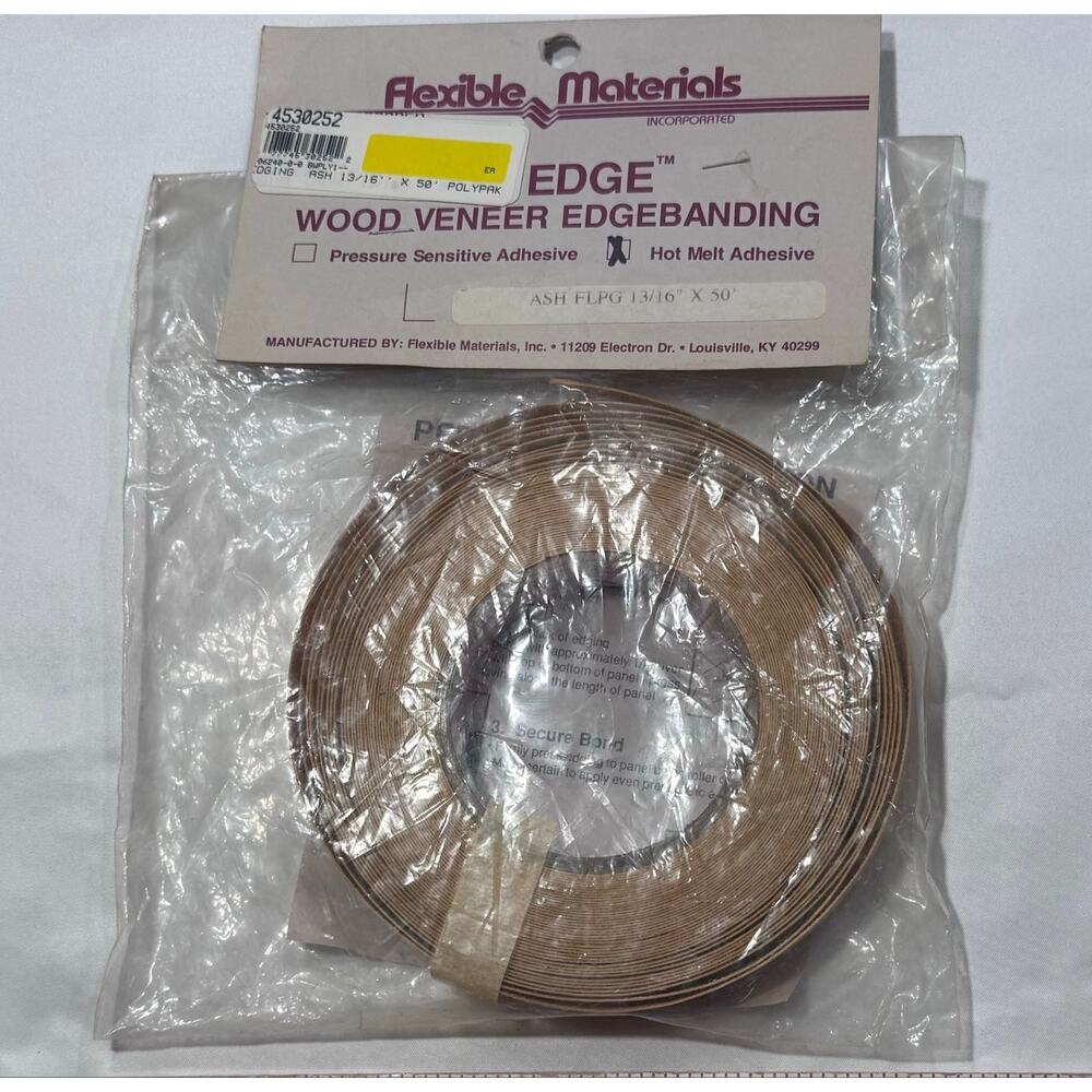 Vintage Flexible Materials Ash Wood Veneer Edgebanding 13/16" x 50' Iron-On NOS